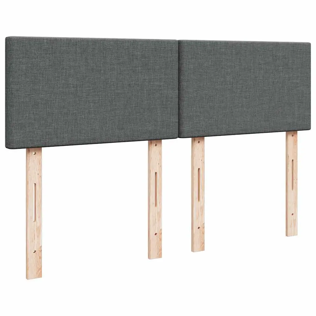 Queen Fabric Frame Bed with Pocket Spring Mattress and Removable Topper Slats Support Dark Grey