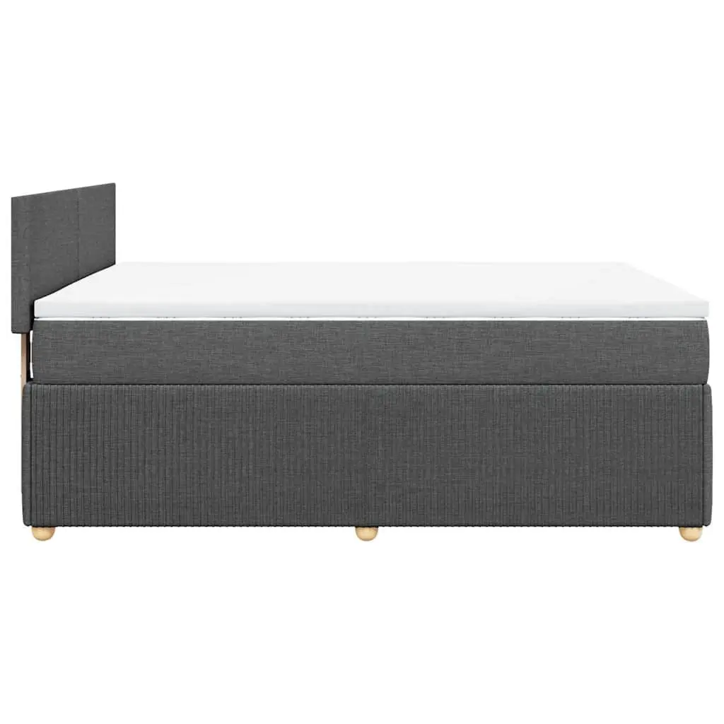 Queen Fabric Frame Bed with Pocket Spring Mattress and Removable Topper Slats Support Dark Grey