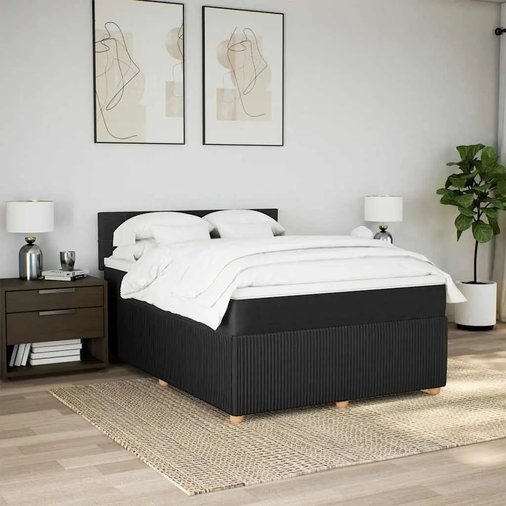 Queen Box Spring Bed with Pocket Sprung Mattress Black Fabric Frame