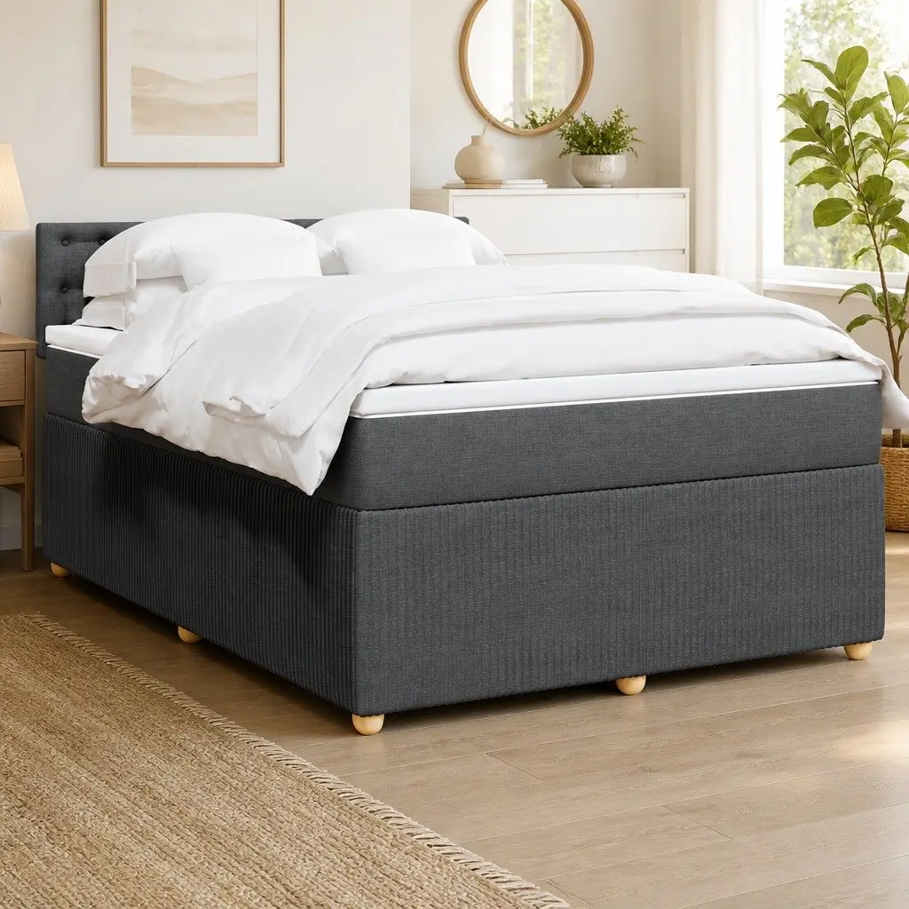 Pocket Spring Mattress Queen Bed Frame Slatted Base Dark Grey Polyester Upholstery