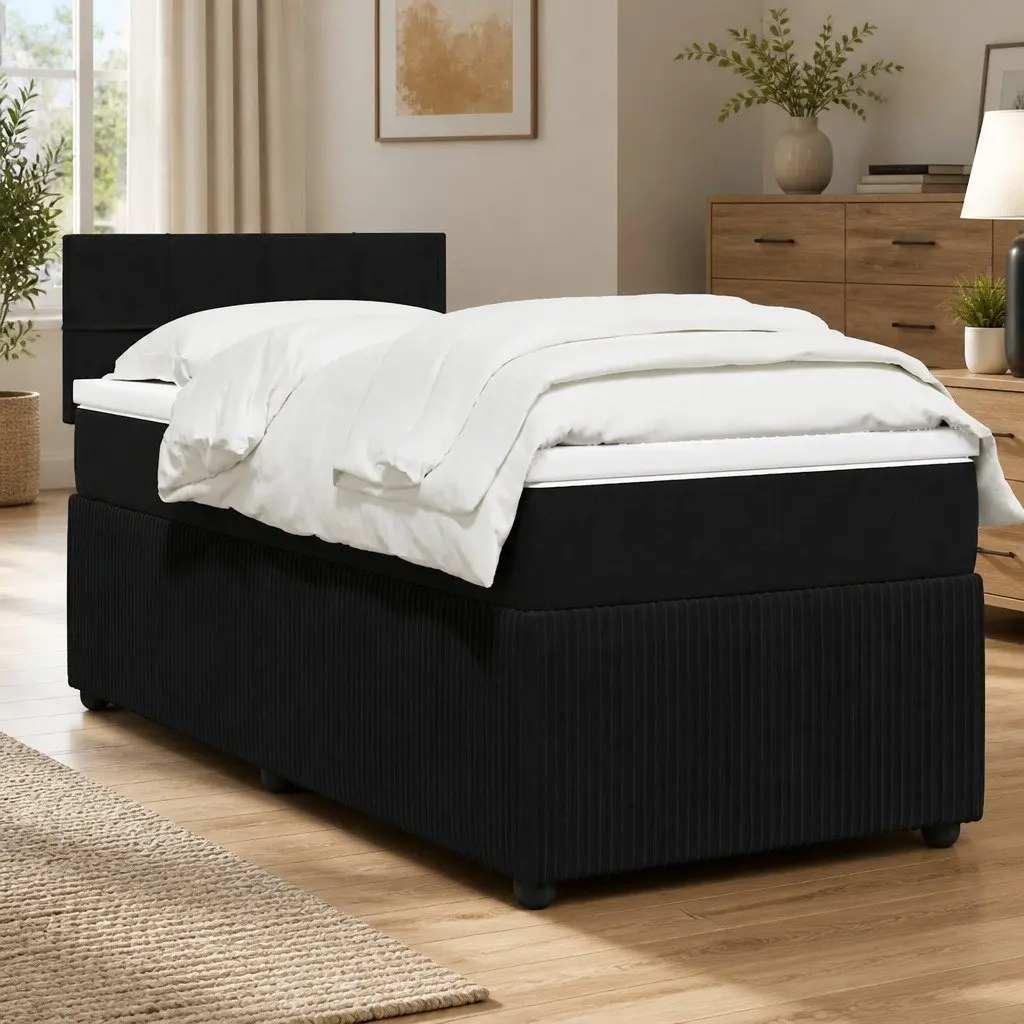 King Single Box Spring Bed Pocket Mattress Black Velvet Frame