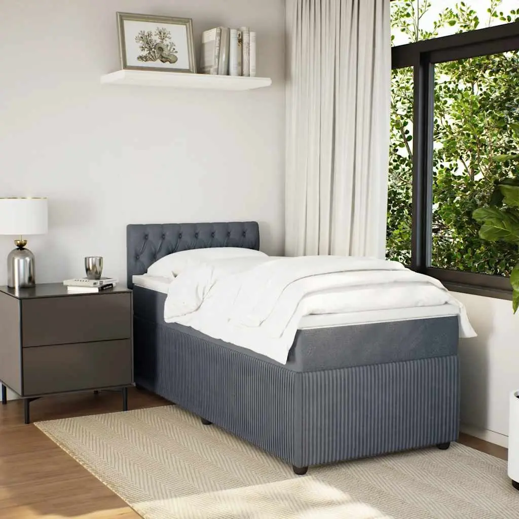 Box Spring Bed Pocket Mattress King Single Dark Grey Velvet