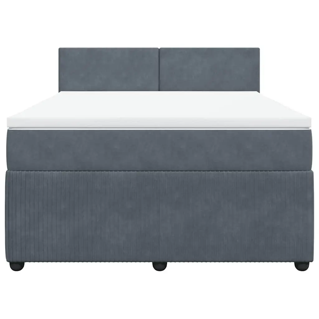 Double Box Spring Bed Pocket Mattress Grey Velvet Upholstery