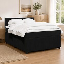 Comfortable Double Box Spring Bed with Stylish Black Velvet Upholstery