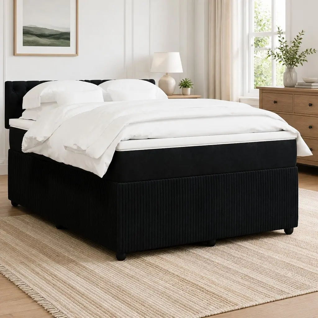 Box Spring Bed Double Pocket Spring Mattress Black Velvet