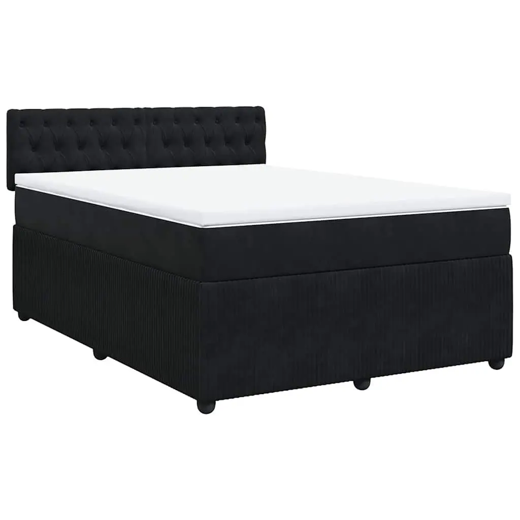 Box Spring Bed Double Pocket Spring Mattress Black Velvet