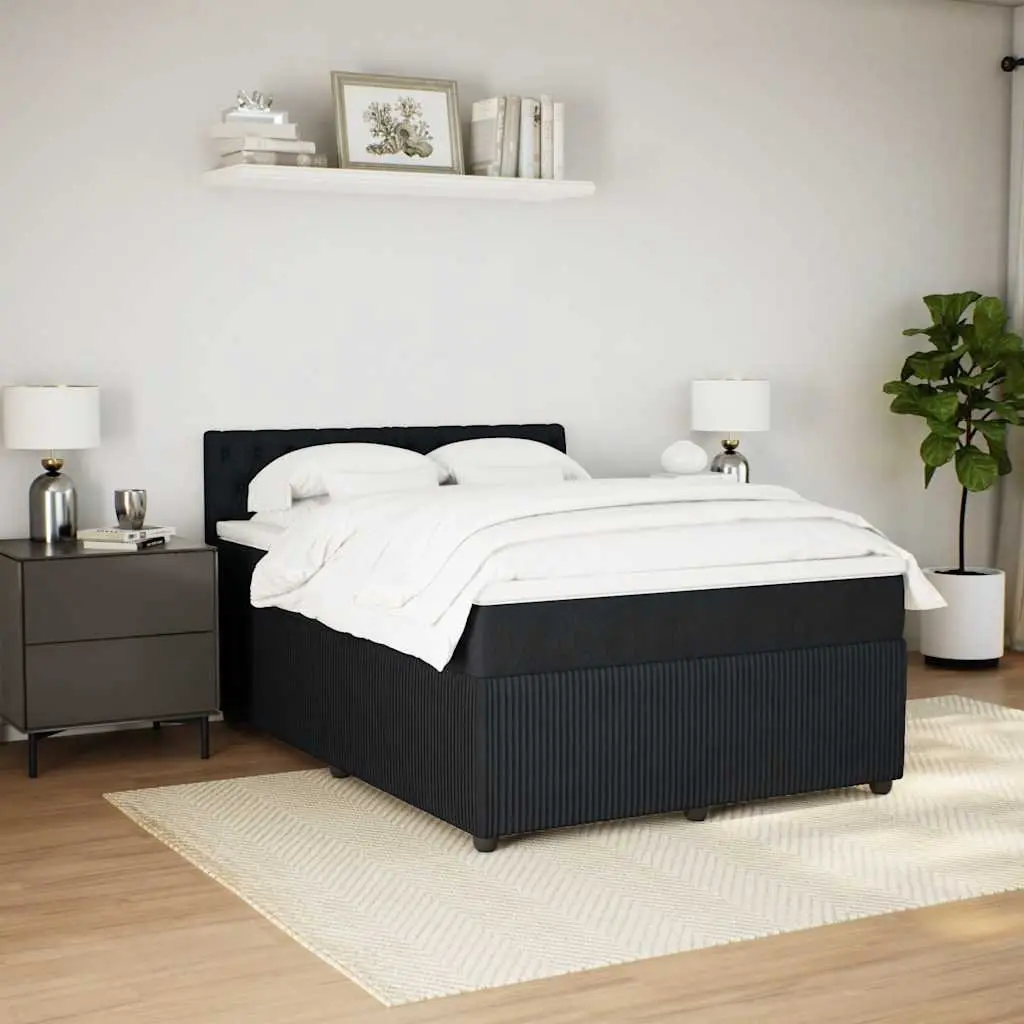 Box Spring Bed Double Pocket Spring Mattress Black Velvet