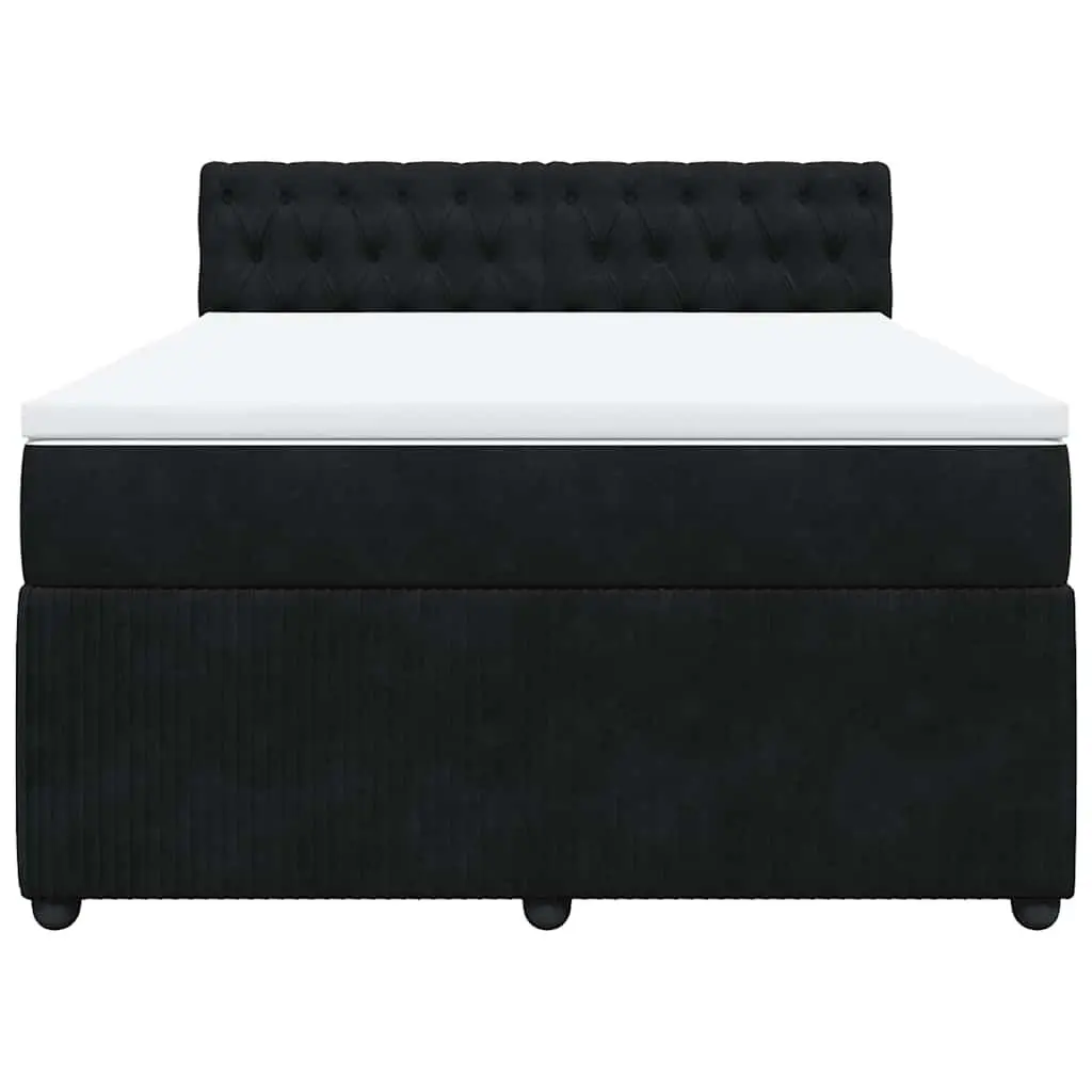 Box Spring Bed Double Pocket Spring Mattress Black Velvet