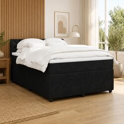 Box Spring Bed with Pocket Spring Mattress Double Black Velvet Bedroom Furniture