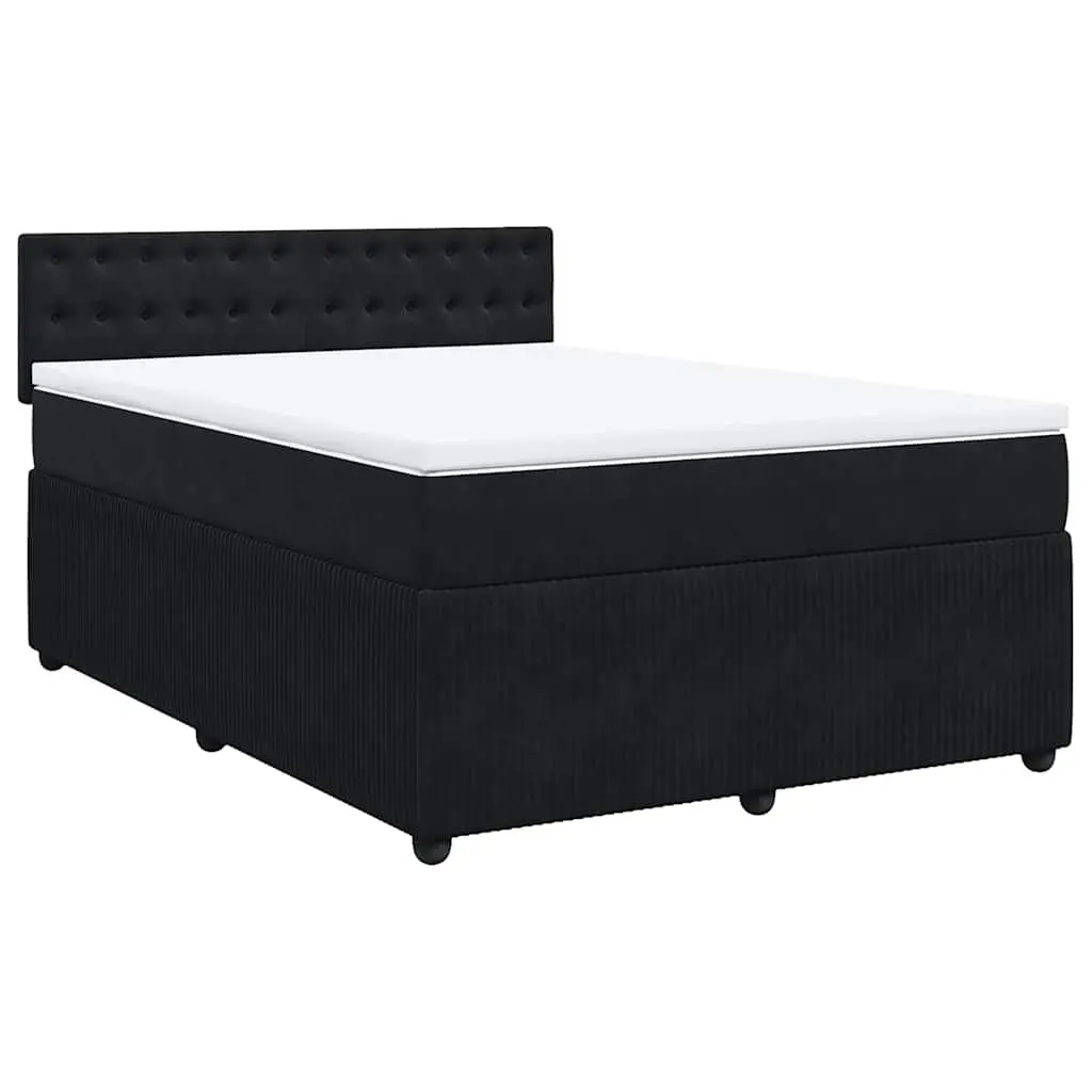 Box Spring Bed Double Pocket Spring Mattress Black Velvet