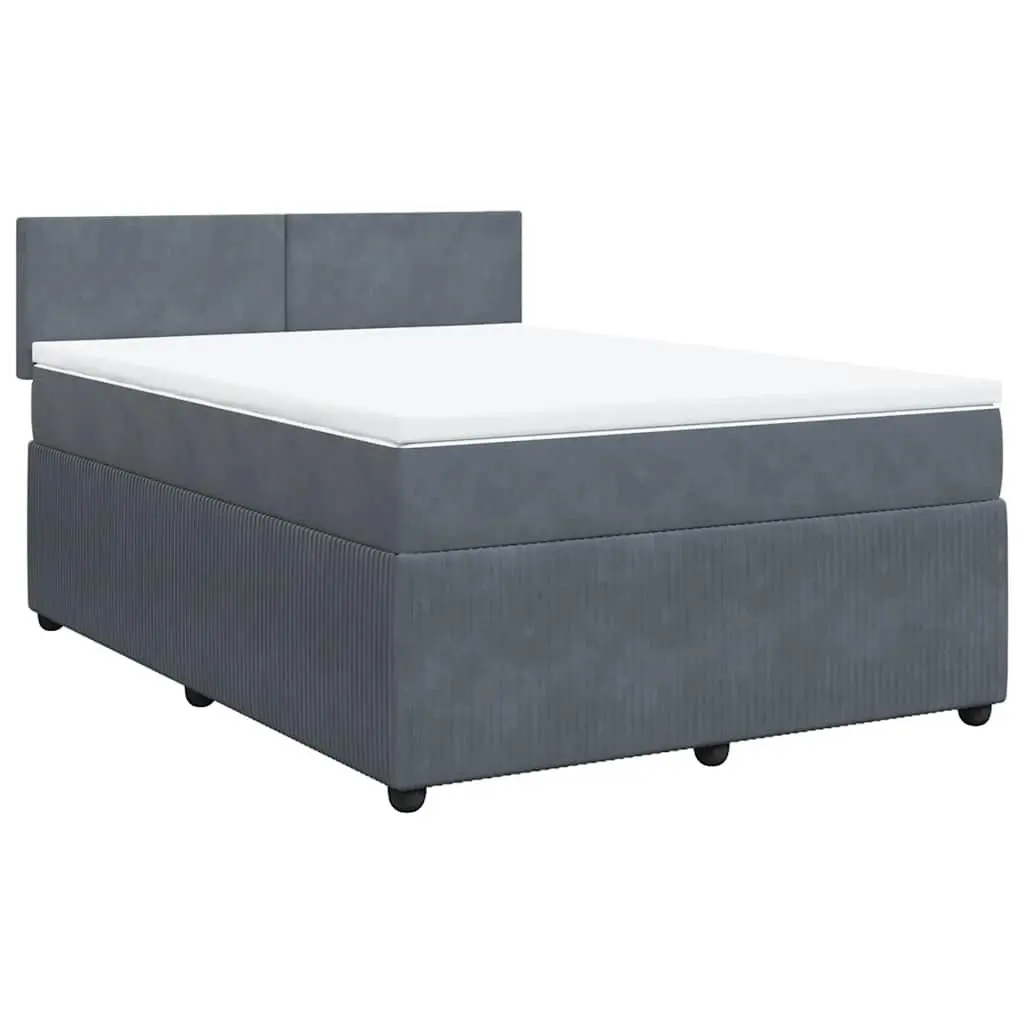 Queen Bed Frame Velvet Upholstered Pocket Spring Mattress Grey 9 Piece