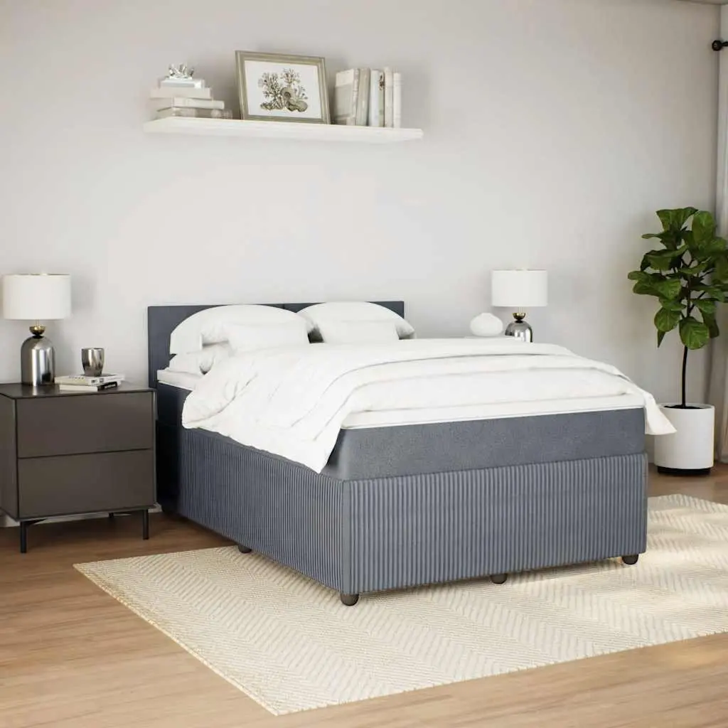 Queen Bed Frame Velvet Upholstered Pocket Spring Mattress Grey 9 Piece