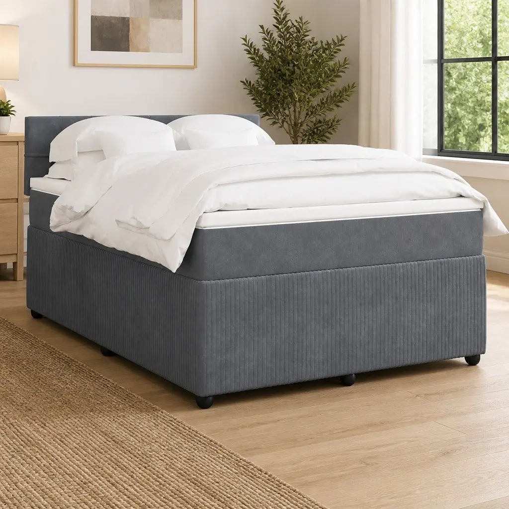 Queen Box Spring Bed with Comfort Pocket Mattress in Grey