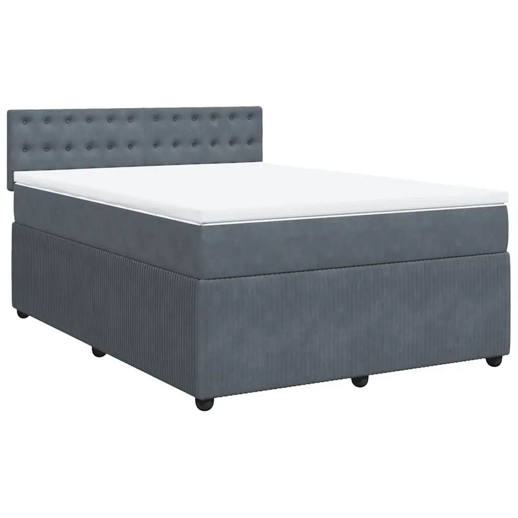 Queen Box Spring Bed with Pocket Mattress Grey Velvet Upholstered Frame