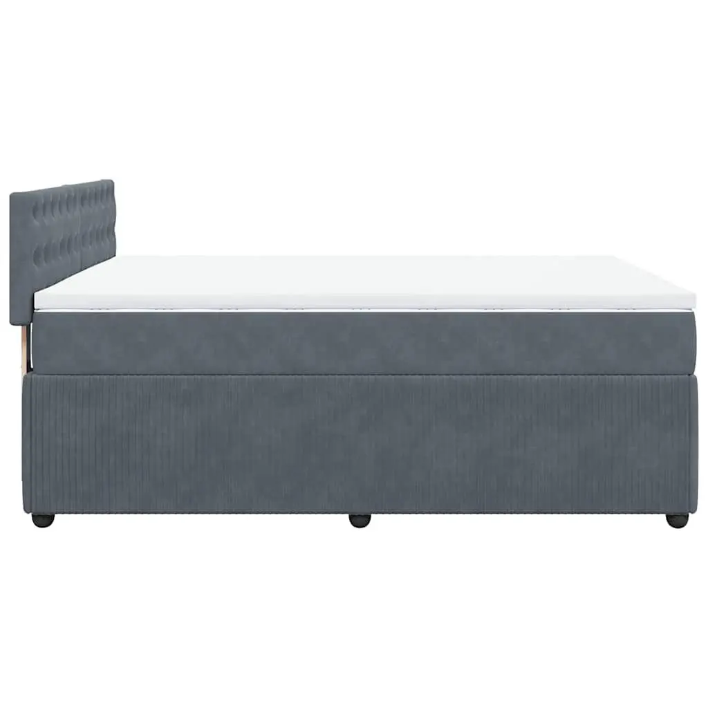 Queen Box Spring Bed with Pocket Mattress Grey Velvet Upholstered Frame