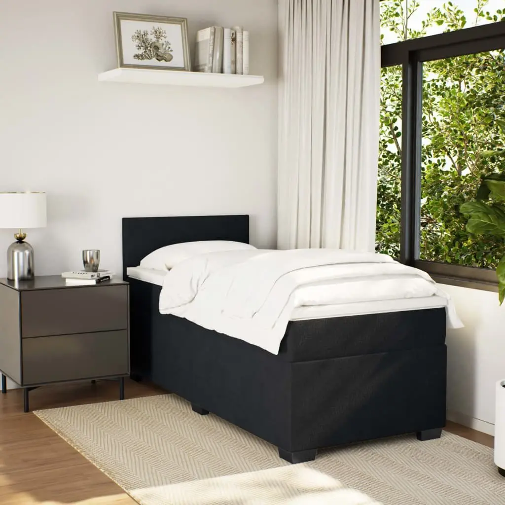 Box Spring Bed Pocket Spring Mattress King Single Black Fabric with LED Lights