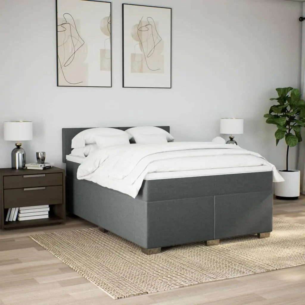 Queen Box Spring Bed Pocket Spring Mattress LED Light Grey Fabric