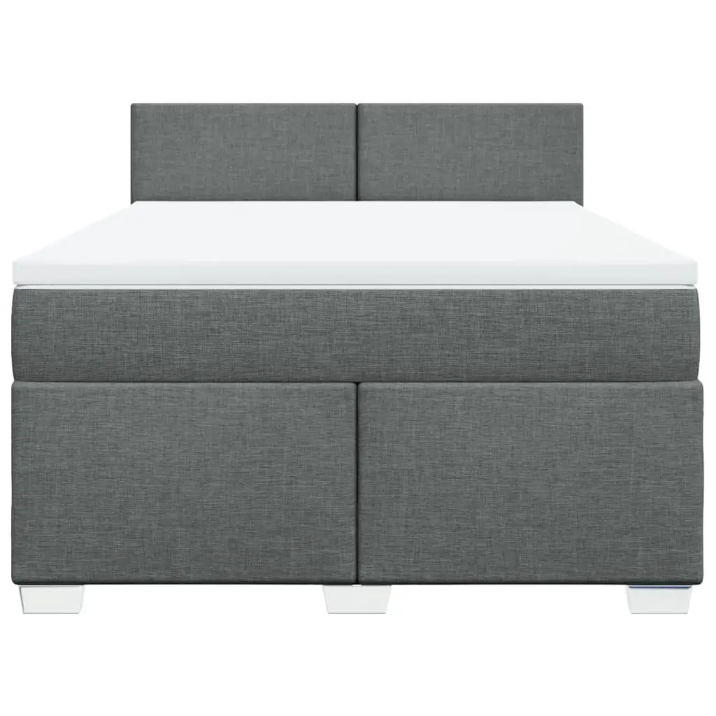 Queen Box Spring Bed Pocket Spring Mattress LED Light Grey Fabric