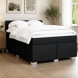 Queen Box Spring Bed with Pocket Sprung Mattress LED Lights Black Fabric