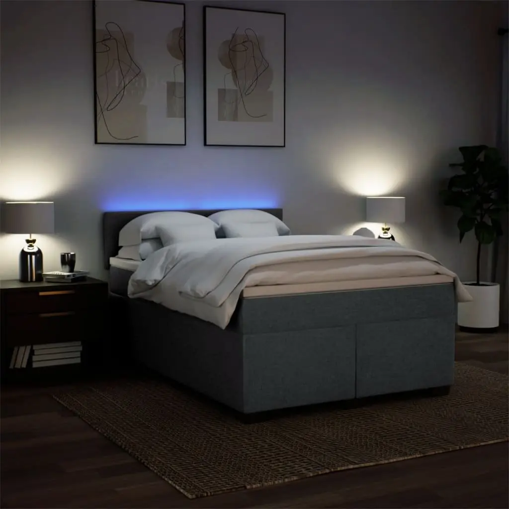 Pocket Sprung Mattress Box Spring Bed Grey Fabric with LED Lights Queen Size