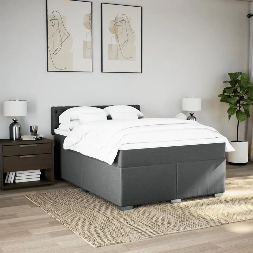 Queen Box Spring Bed Pocket Spring Mattress Grey Fabric Frame LED Lights