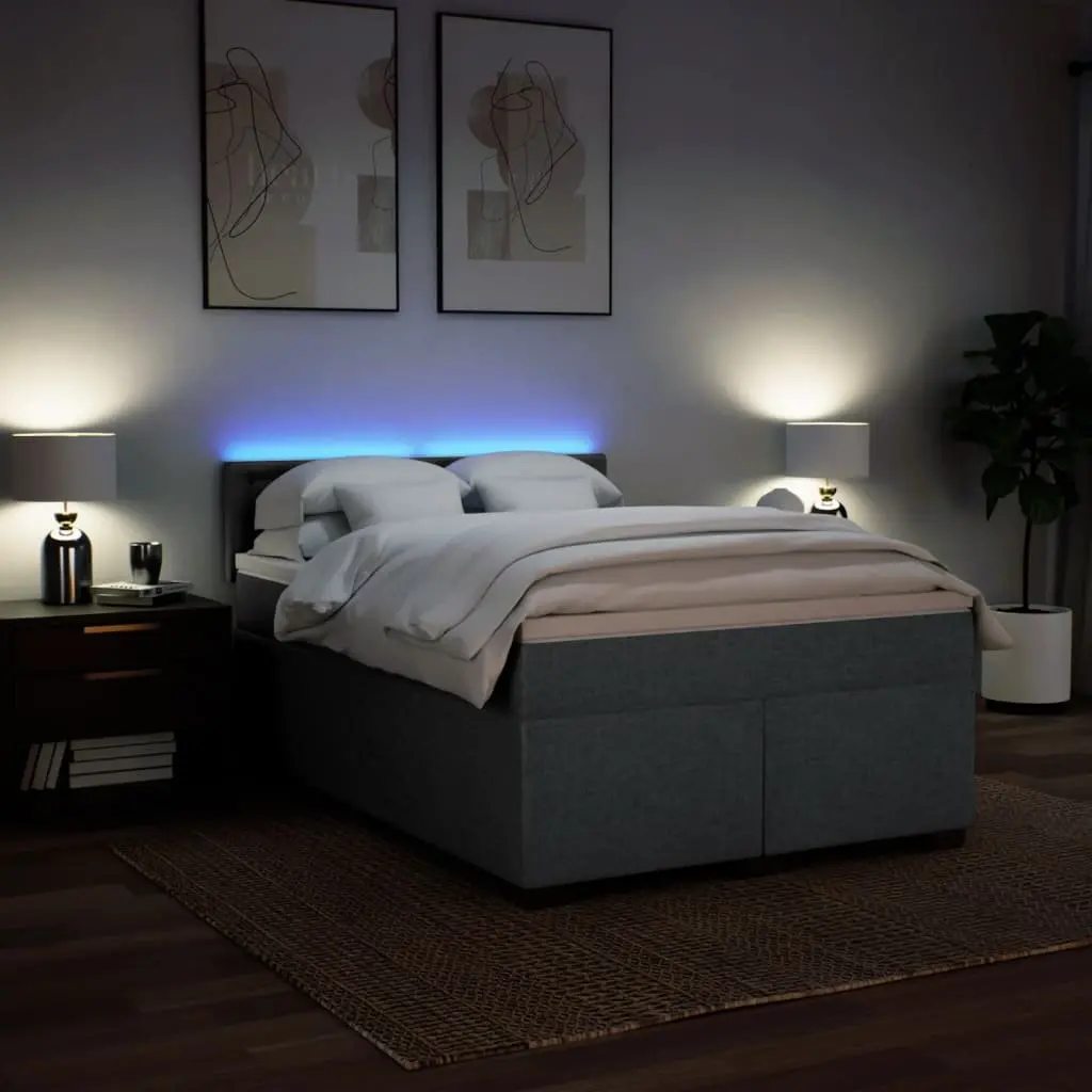 Pocket Spring Mattress Bed Frame with LED Lights Queen Size Grey Polyester