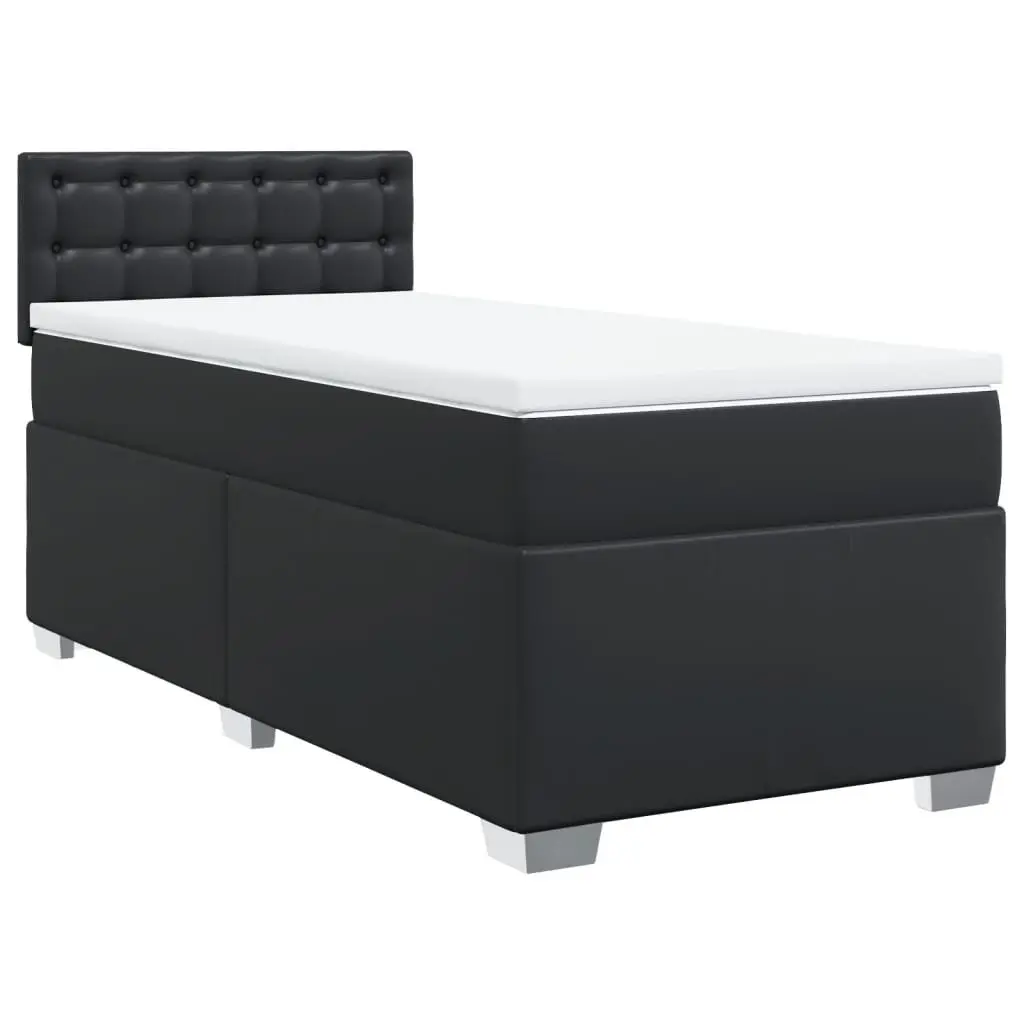 King Single Box Spring Bed Pocket Spring Mattress LED Lights Black Faux Leather