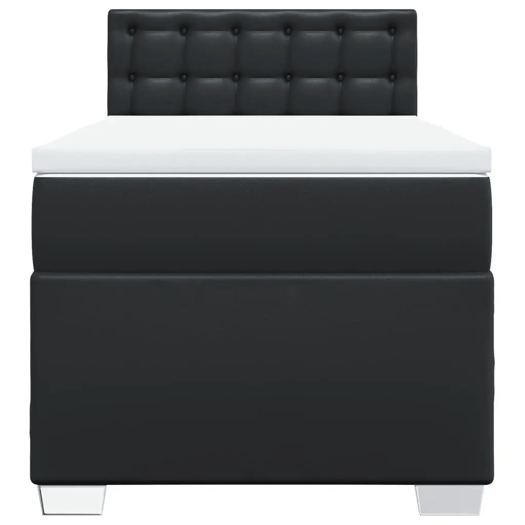 King Single Box Spring Bed Pocket Spring Mattress LED Lights Black Faux Leather