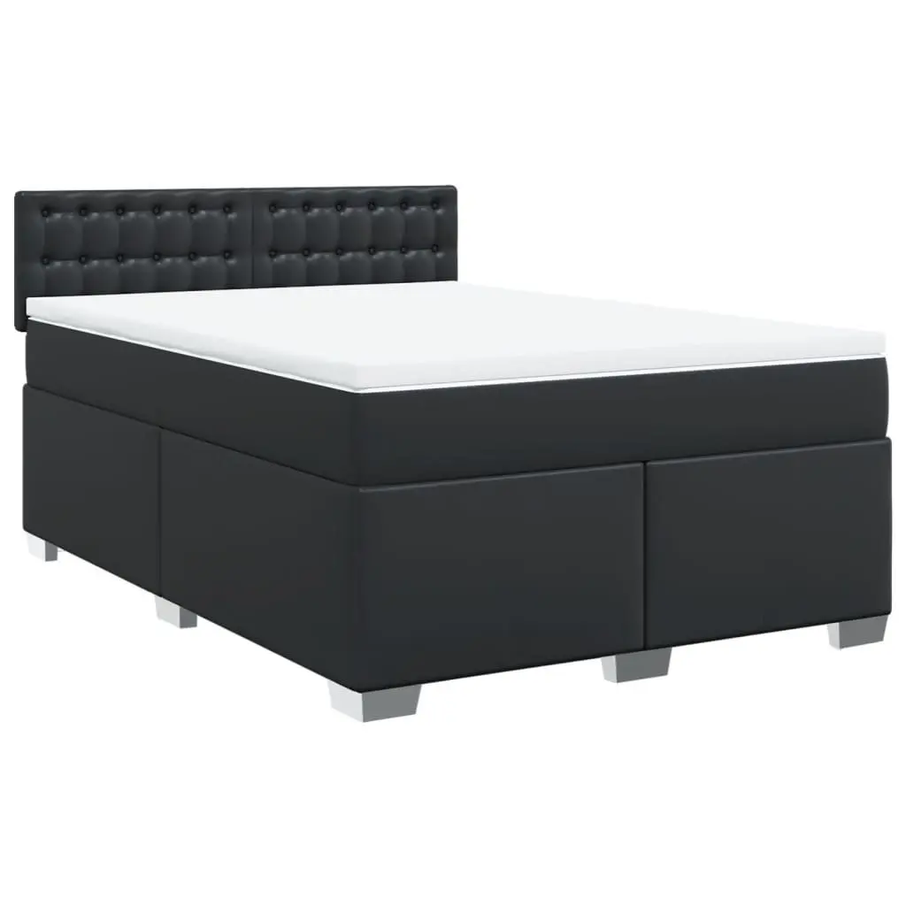 Queen Box Spring Bed with Pocket Sprung Mattress LED Lights Black Faux Leather