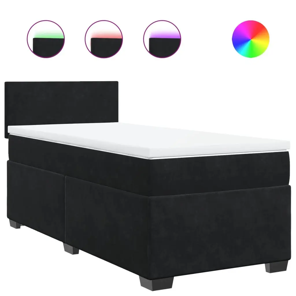 Box Spring Bed King Single Pocket Mattress Velvet Black with LED Lights