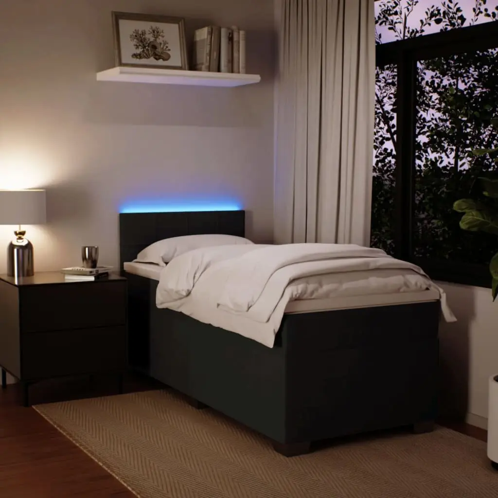 King Single Box Spring Bed Pocket Spring Mattress LED Lights Black Velvet