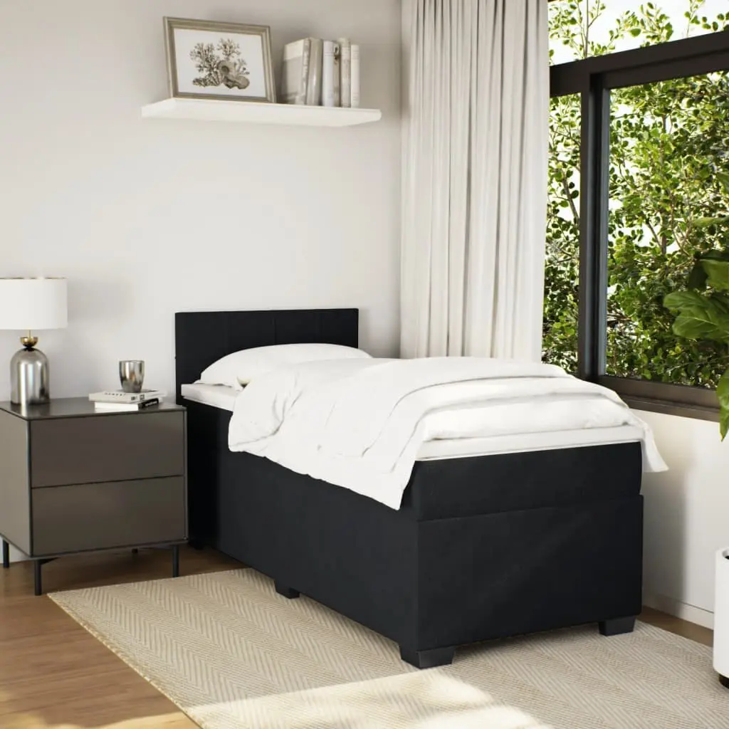 King Single Box Spring Bed Pocket Spring Mattress LED Lights Black Velvet