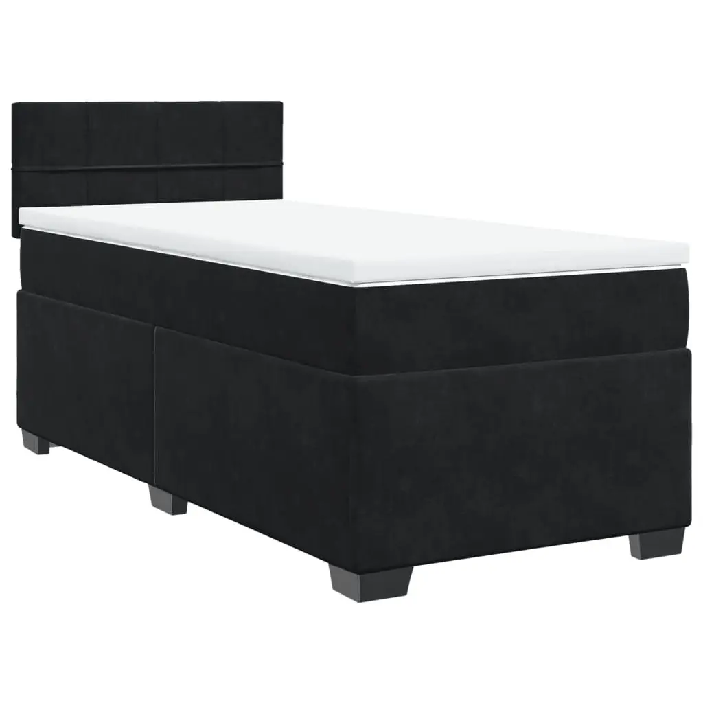 King Single Box Spring Bed Pocket Spring Mattress LED Lights Black Velvet