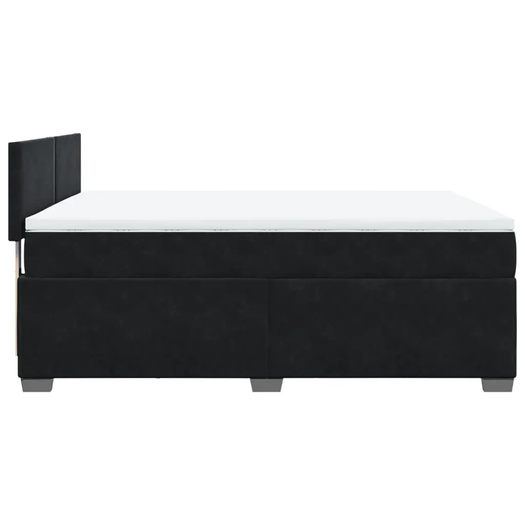 Double Box Spring Bed Pocket Spring Mattress Black Velvet Adjustable LED Lights
