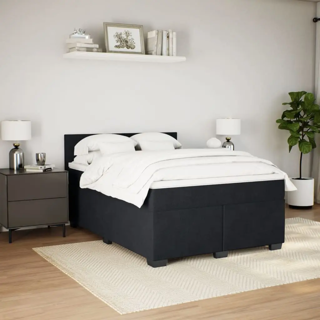 Double Box Spring Bed Pocket Spring Mattress Black Velvet Adjustable LED Lights