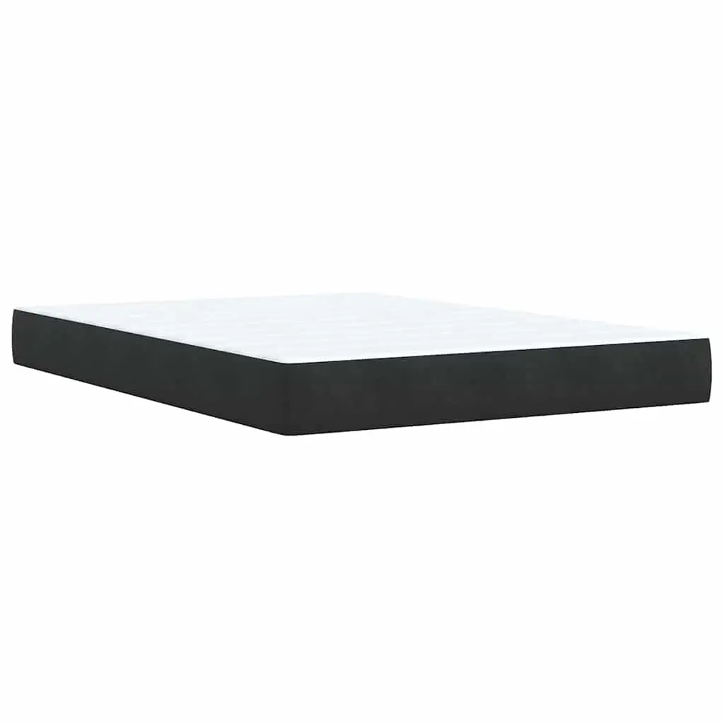 Double Box Spring Bed with Mattress Black Velvet LED Lights Bedroom Furniture