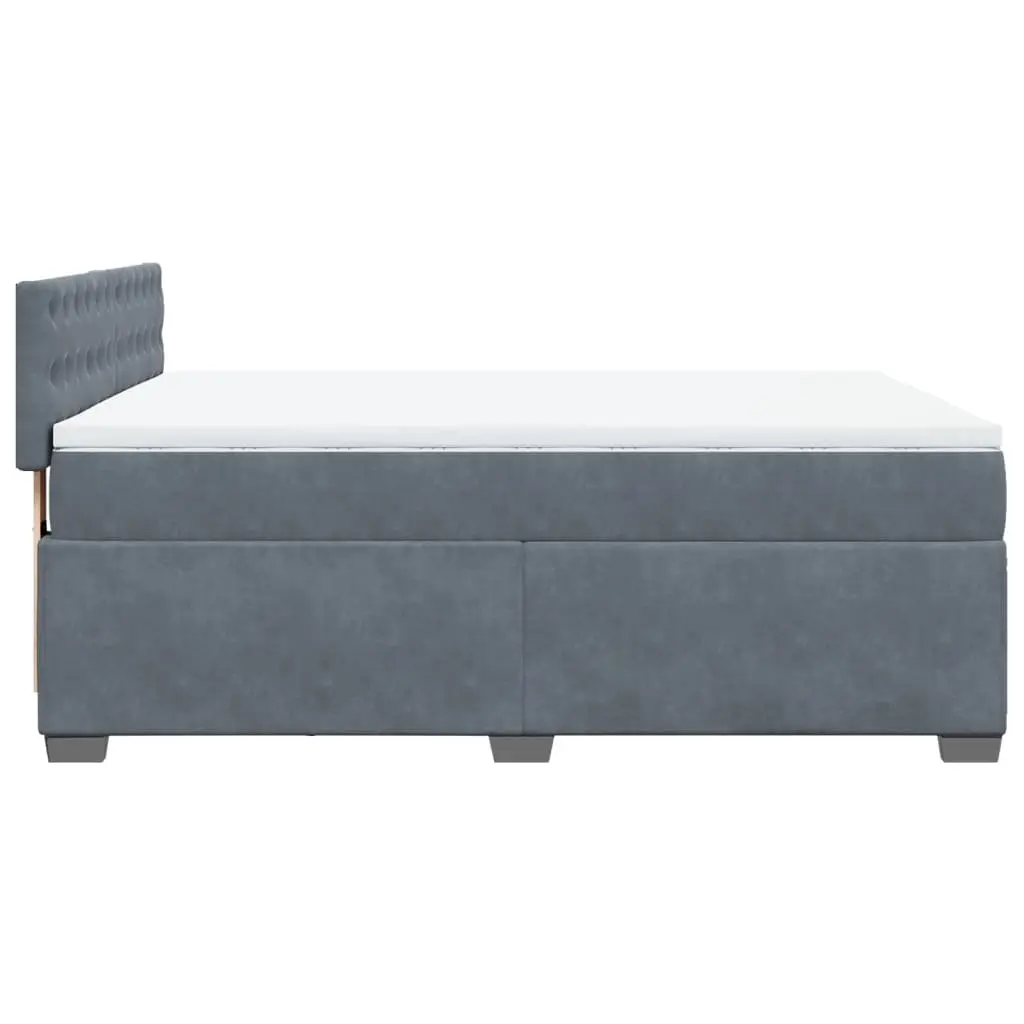 Box Spring Bed with Pocket Mattress Double Grey Velvet LED Lights USB