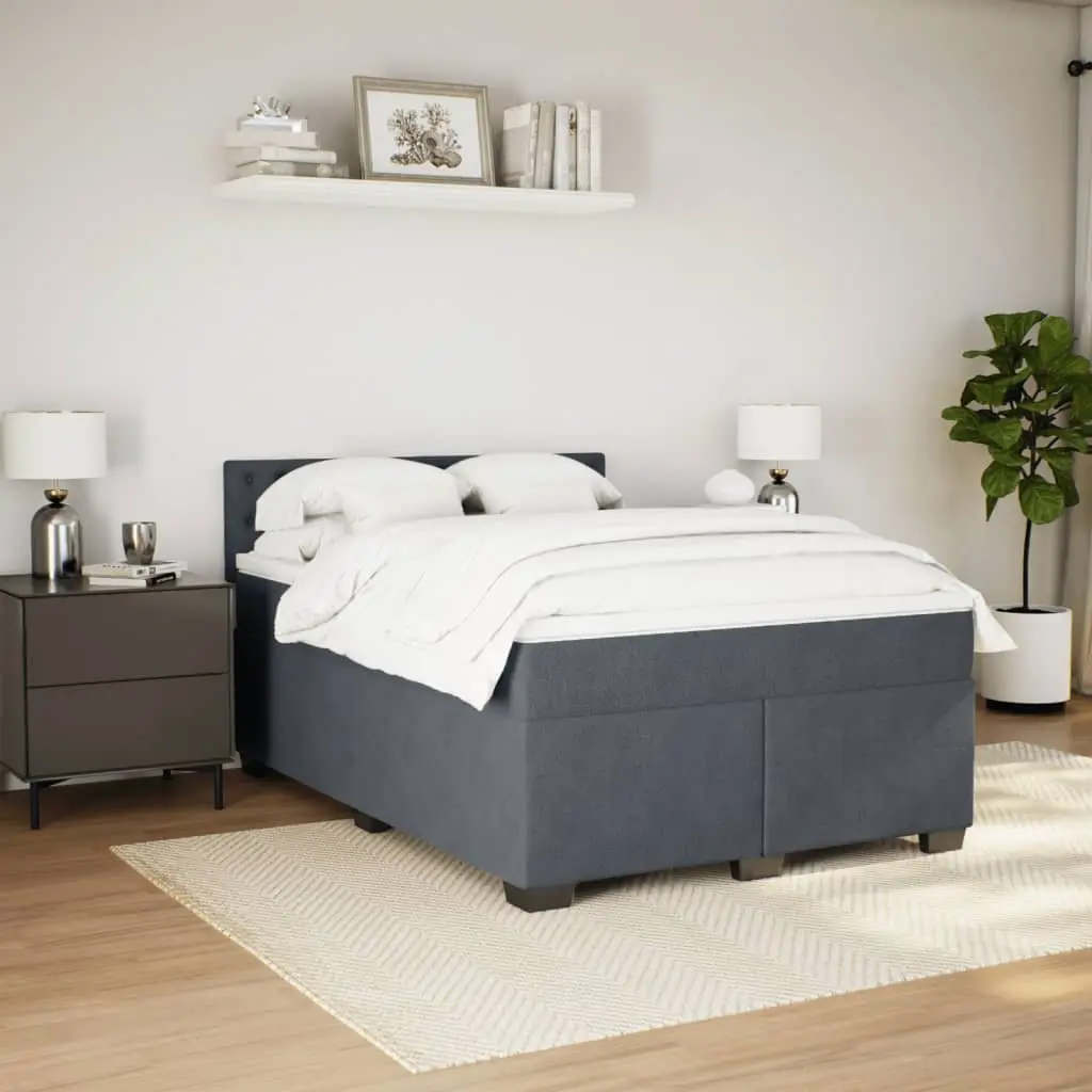 Box Spring Bed with Pocket Mattress Double Grey Velvet LED Lights USB