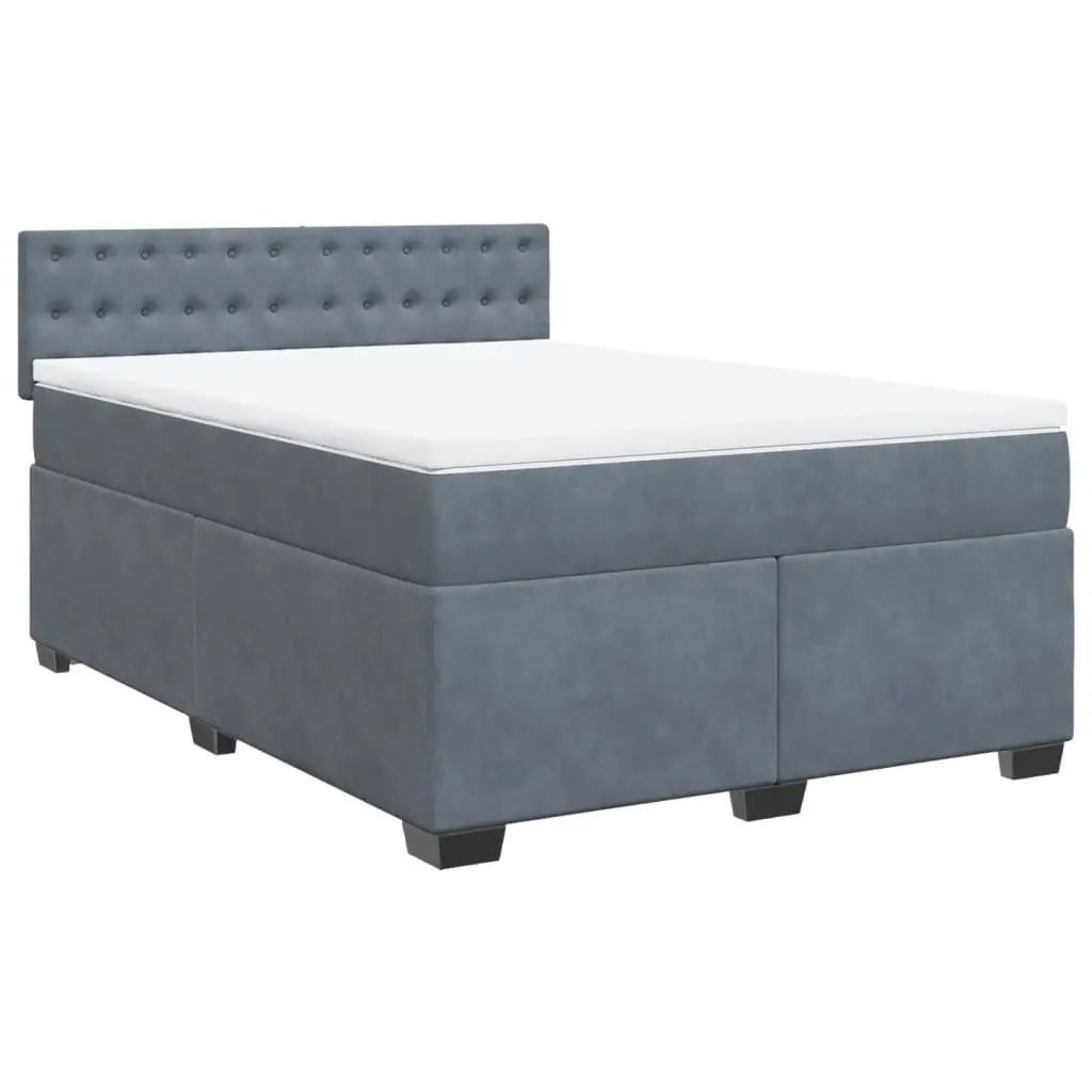 Box Spring Bed with Pocket Mattress Double Grey Velvet LED Lights USB