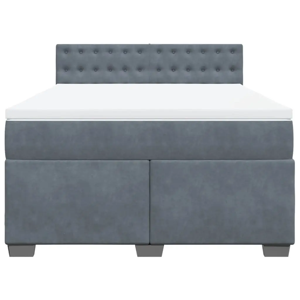 Box Spring Bed with Pocket Mattress Double Grey Velvet LED Lights USB