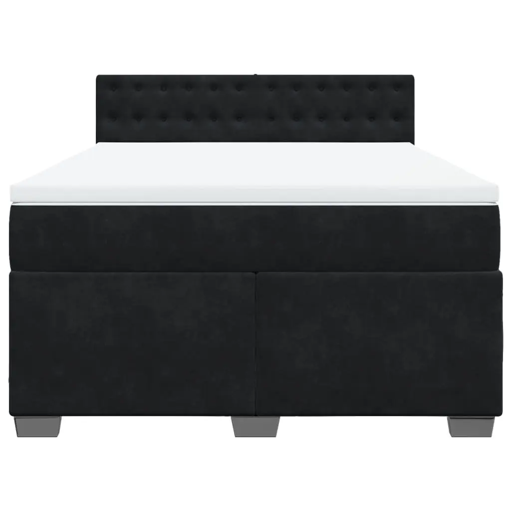 Double Box Spring Bed with Pocket Mattress Black Velvet Upholstered
