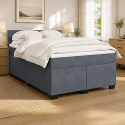 Queen Size Box Spring Bed with Pocket Sprung Mattress LED Lights Grey Velvet