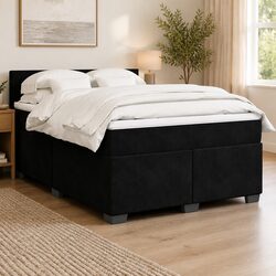 Queen Box Spring Bed with Pocket Spring Mattress LED Lights Black Velvet