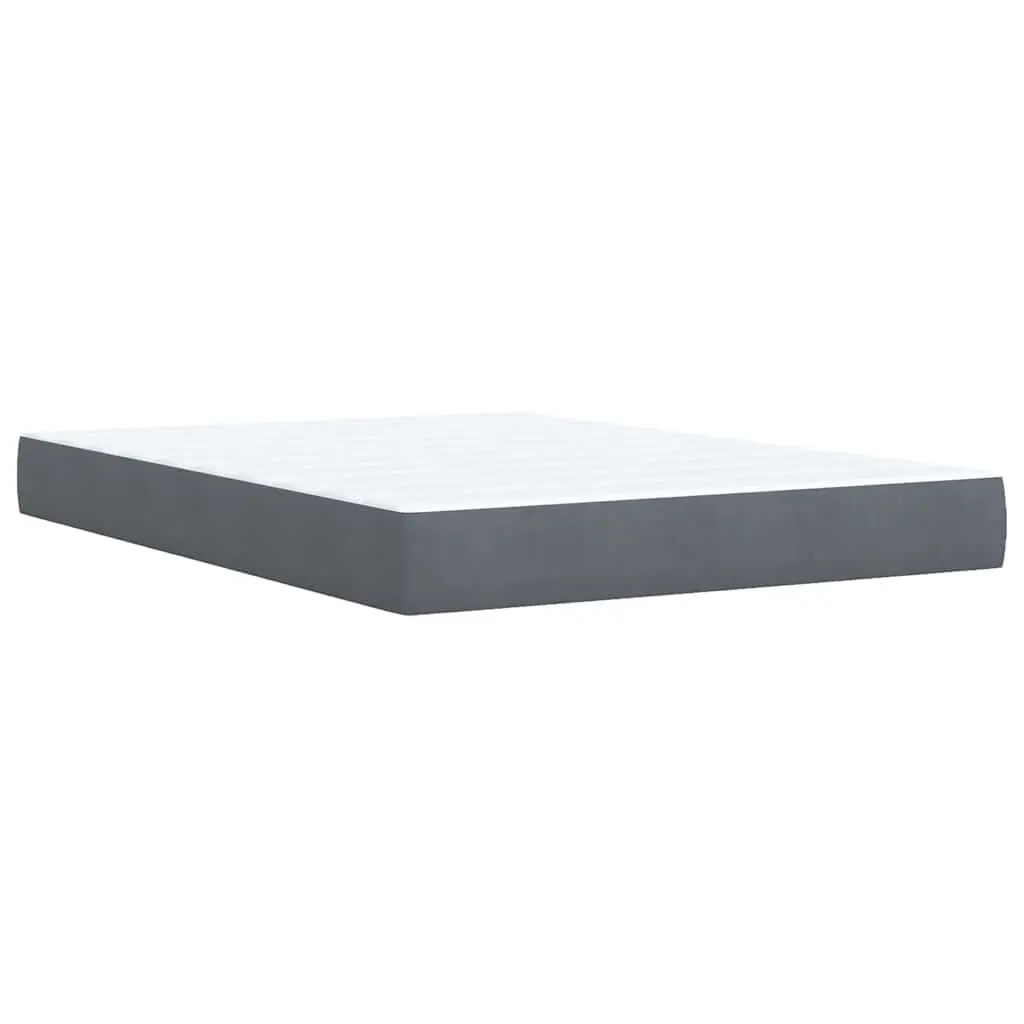 Queen Box Spring Bed Pocket Spring Mattress Velvet Upholstery LED Lights Grey