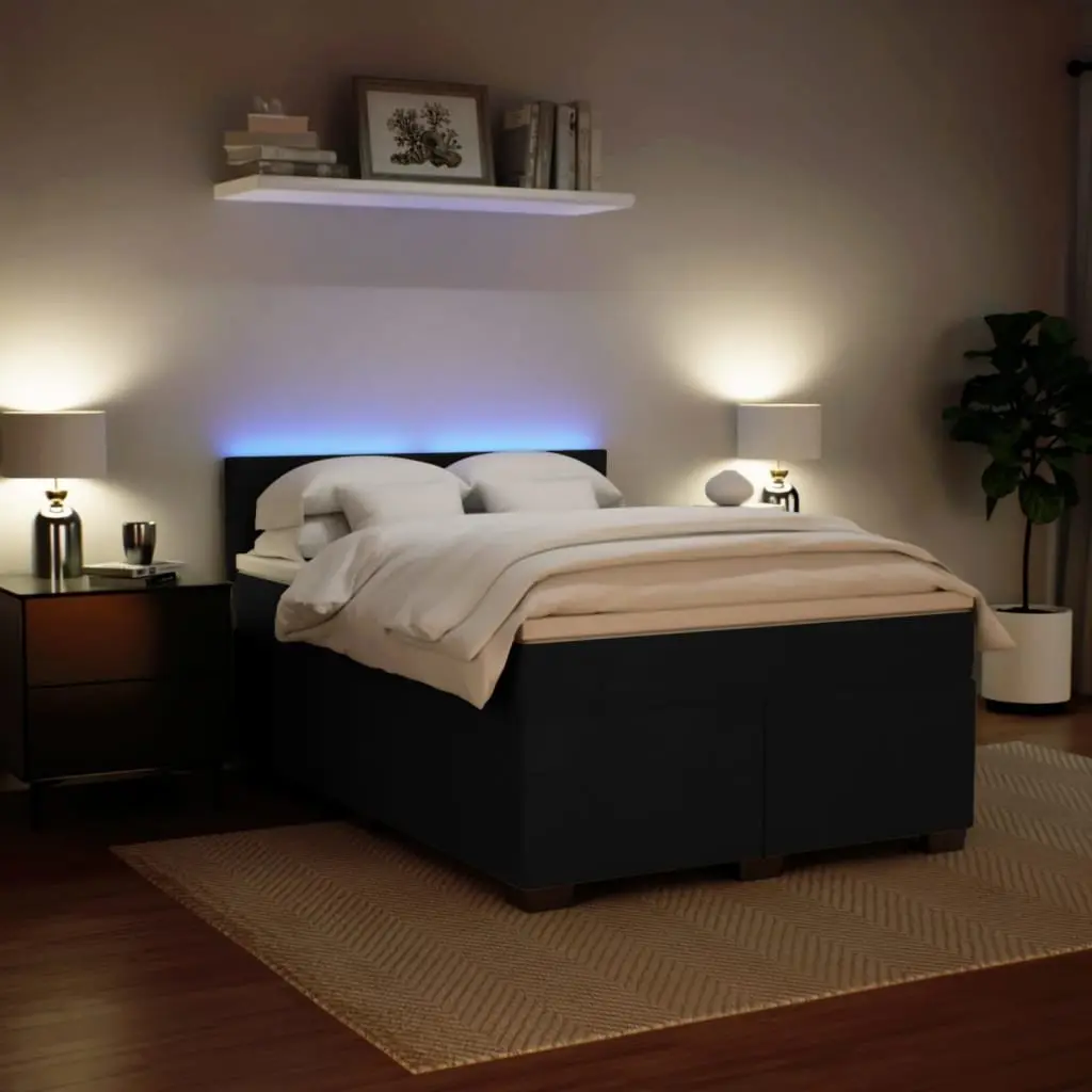 Queen Box Spring Bed Pocket Spring Mattress Velvet Black with LED Lights