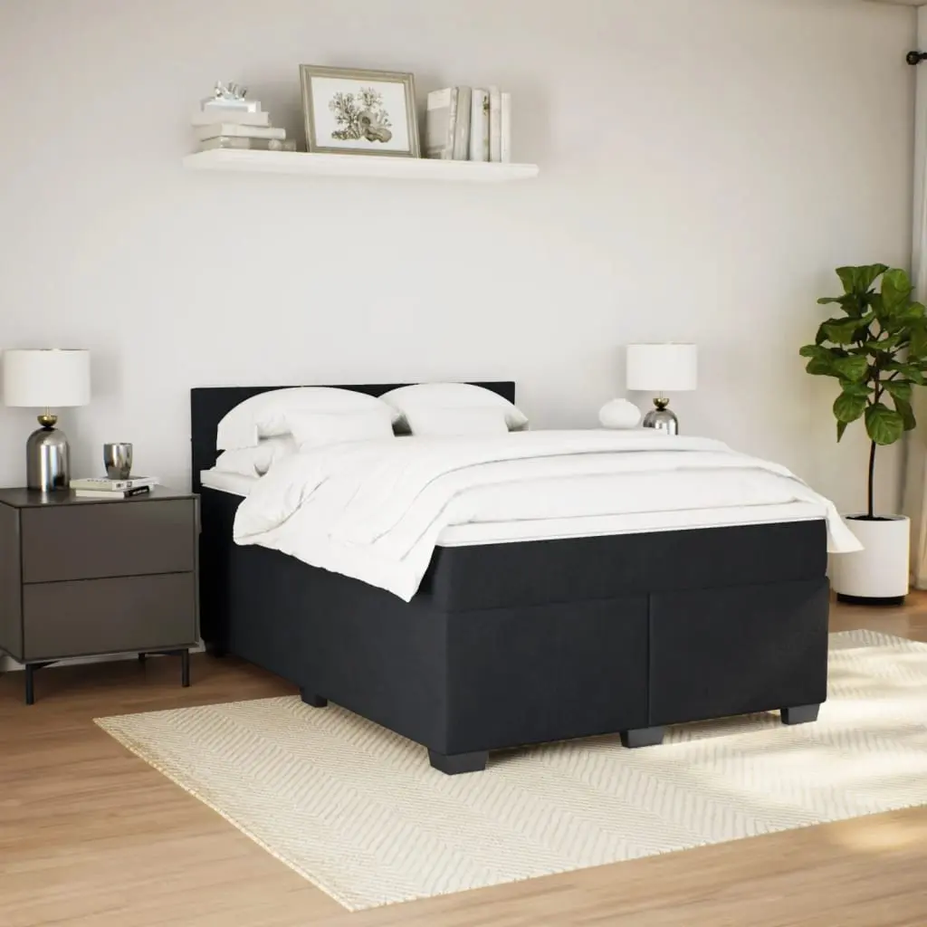 Queen Box Spring Bed Pocket Spring Mattress Velvet Black with LED Lights