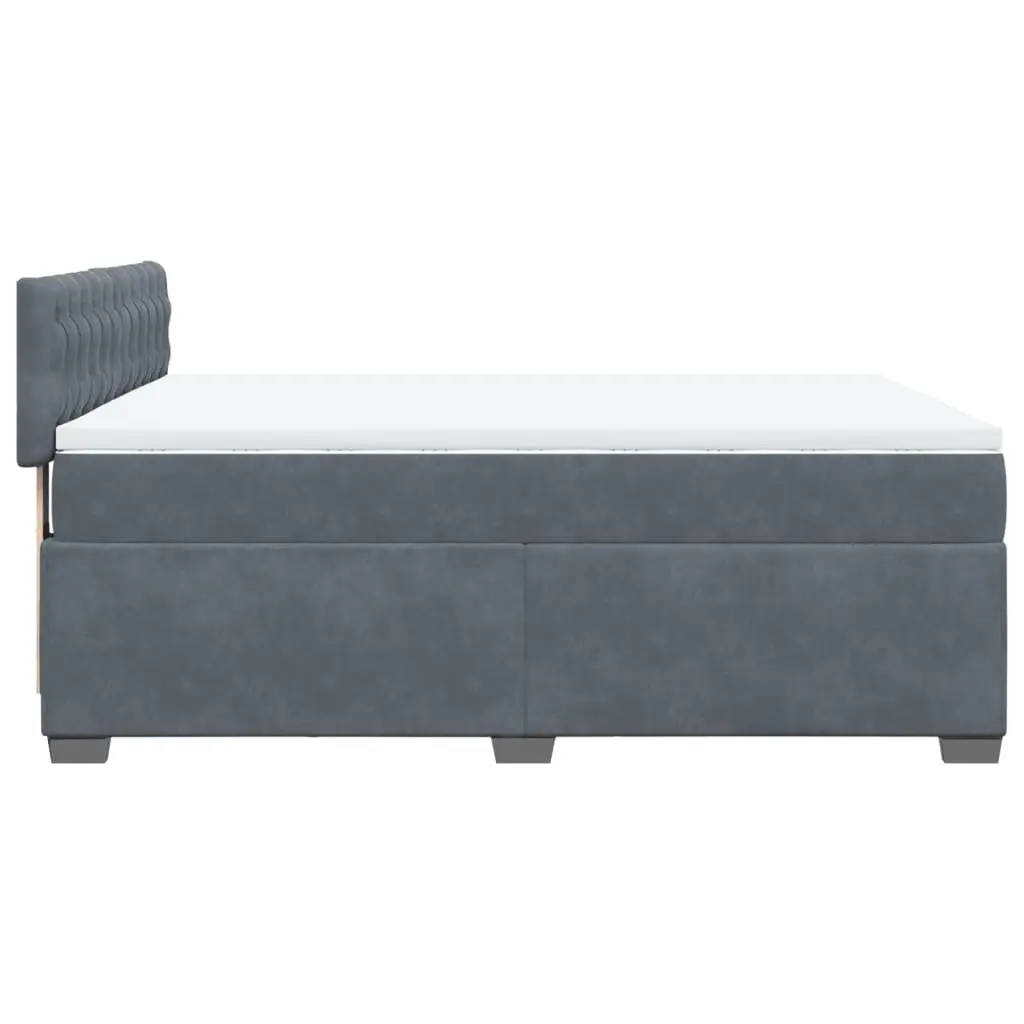 Queen Box Spring Bed Pocket Spring Mattress LED Lights Dark Grey Velvet