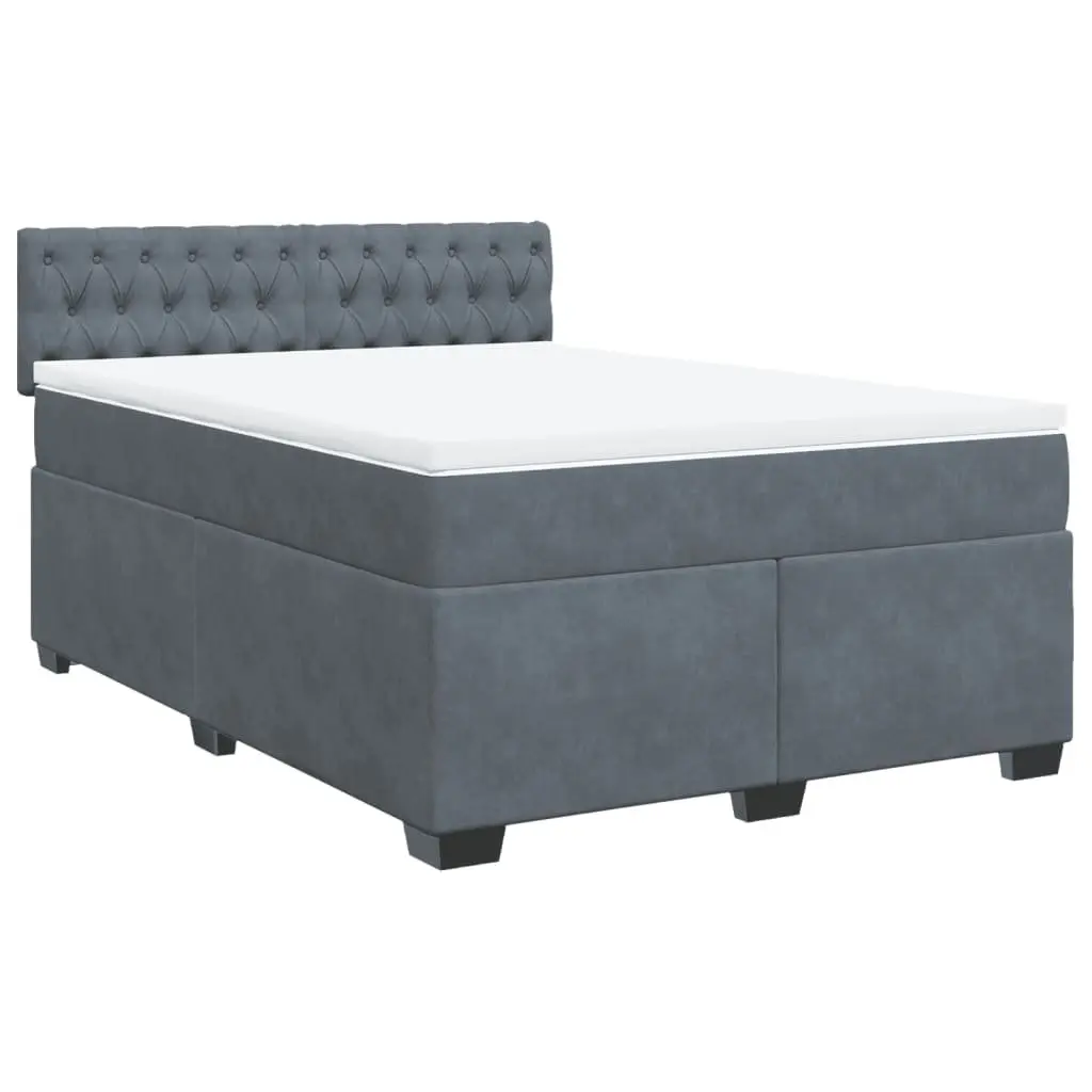 Queen Box Spring Bed Pocket Spring Mattress LED Lights Dark Grey Velvet