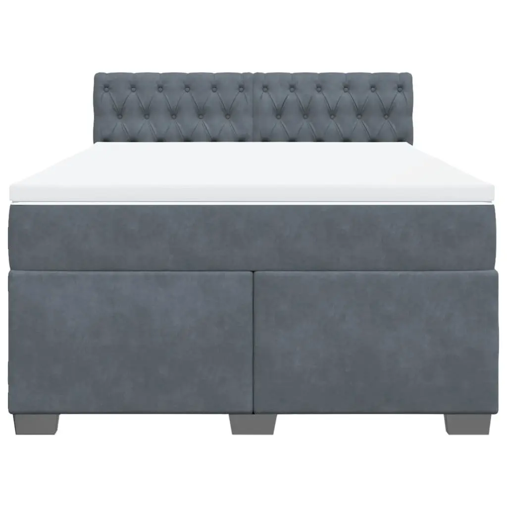 Queen Box Spring Bed Pocket Spring Mattress LED Lights Dark Grey Velvet