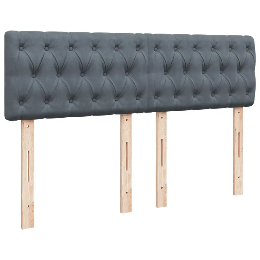 Queen Box Spring Bed Pocket Spring Mattress LED Lights Dark Grey Velvet